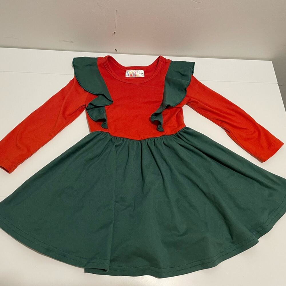 Dot Dot Smile Infant size 12-24 Months Red & Green Ruffle Dress Twirly Skirt